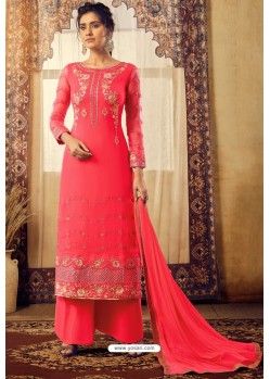 Dark Peach Designer Party Wear Viscose Georgette Palazzo Salwar Suit