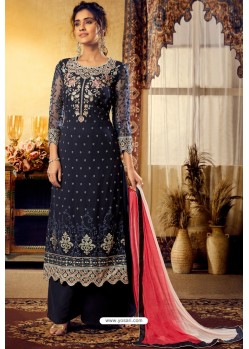 Navy Blue Designer Party Wear Viscose Georgette Palazzo Salwar Suit