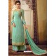 Sea Green Designer Party Wear Viscose Georgette Palazzo Salwar Suit