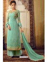 Sea Green Designer Party Wear Viscose Georgette Palazzo Salwar Suit