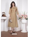 Beige Readymade Designer Party Wear Silk Cotton Kurti For Girls