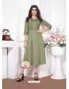 Mehendi Readymade Designer Party Wear Silk Cotton Kurti For Girls