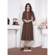 Brown Readymade Designer Party Wear Silk Cotton Kurti For Girls