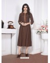 Brown Readymade Designer Party Wear Silk Cotton Kurti For Girls