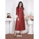 Maroon Readymade Designer Party Wear Silk Cotton Kurti For Girls