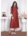 Maroon Readymade Designer Party Wear Silk Cotton Kurti For Girls