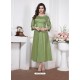 Green Readymade Designer Party Wear Silk Cotton Kurti For Girls