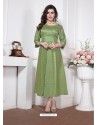 Green Readymade Designer Party Wear Silk Cotton Kurti For Girls