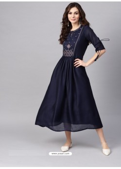 Navy Blue Readymade Designer Party Wear Readymade Kurti For Girls