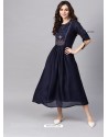 Navy Blue Readymade Designer Party Wear Readymade Kurti For Girls