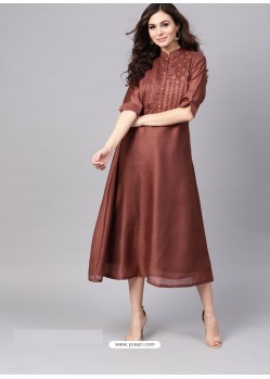 Brown Readymade Designer Party Wear Readymade Kurti For Girls