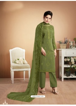 Forest Green Designer Party Wear Heavy Muslin Palazzo Salwar Suit