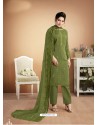 Forest Green Designer Party Wear Heavy Muslin Palazzo Salwar Suit