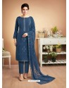 Dark Blue Designer Party Wear Heavy Muslin Palazzo Salwar Suit