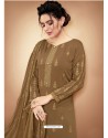 Beige Designer Party Wear Heavy Muslin Palazzo Salwar Suit