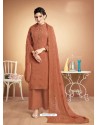 Rust Designer Party Wear Heavy Muslin Palazzo Salwar Suit