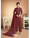 Maroon Designer Party Wear Heavy Muslin Palazzo Salwar Suit