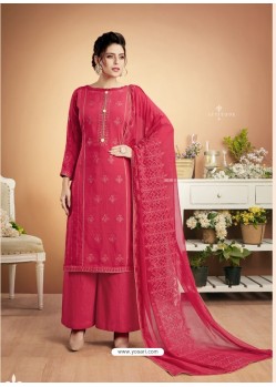 Rose Red Designer Party Wear Heavy Muslin Palazzo Salwar Suit