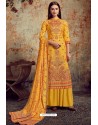 Yellow Designer Party Wear Wool Pashmina Jacquard Palazzo Salwar Suit