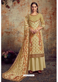 Khaki Designer Party Wear Wool Pashmina Jacquard Palazzo Salwar Suit