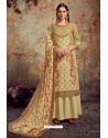 Khaki Designer Party Wear Wool Pashmina Jacquard Palazzo Salwar Suit