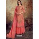 Peach Designer Party Wear Wool Pashmina Jacquard Palazzo Salwar Suit