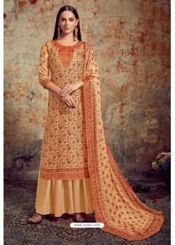 Cream Designer Party Wear Wool Pashmina Jacquard Palazzo Salwar Suit