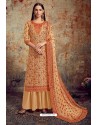 Cream Designer Party Wear Wool Pashmina Jacquard Palazzo Salwar Suit