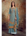 Blue Designer Party Wear Wool Pashmina Jacquard Palazzo Salwar Suit