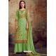 Green Designer Party Wear Wool Pashmina Jacquard Palazzo Salwar Suit