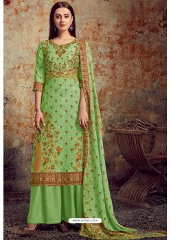 Green Designer Party Wear Wool Pashmina Jacquard Palazzo Salwar Suit