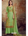 Green Designer Party Wear Wool Pashmina Jacquard Palazzo Salwar Suit