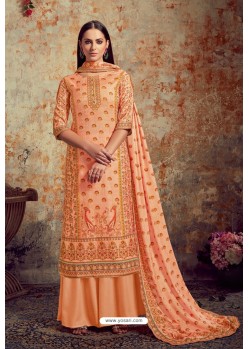 Light Orange Designer Party Wear Wool Pashmina Jacquard Palazzo Salwar Suit