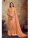 Light Orange Designer Party Wear Wool Pashmina Jacquard Palazzo Salwar Suit