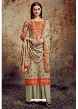 Taupe Designer Party Wear Wool Pashmina Jacquard Palazzo Salwar Suit