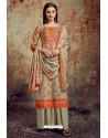 Taupe Designer Party Wear Wool Pashmina Jacquard Palazzo Salwar Suit