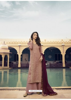 Dusty Pink Designer Party Wear Pure Dola Viscose Palazzo Salwar Suit