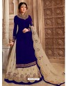 Royal Blue Latest Embroidered Wedding Anarkali Suit