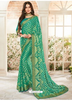 Jade Green Party Wear Designer Brasso Embroidered Sari