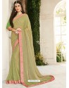 Green Party Wear Designer Brasso Embroidered Sari