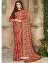 Maroon Party Wear Designer Brasso Embroidered Sari