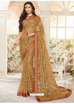 Brown Party Wear Designer Brasso Embroidered Sari