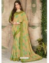 Khaki Party Wear Designer Brasso Embroidered Sari