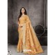 Light Orange Party Wear Designer Digital Printed Linen Sari