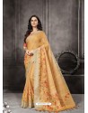 Light Orange Party Wear Designer Digital Printed Linen Sari