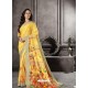 Yellow Party Wear Designer Digital Printed Linen Sari