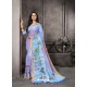 Blue Party Wear Designer Digital Printed Linen Sari