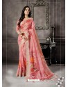 Peach Party Wear Designer Digital Printed Linen Sari