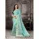 Sky Blue Party Wear Designer Digital Printed Linen Sari