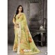 Green Party Wear Designer Digital Printed Linen Sari